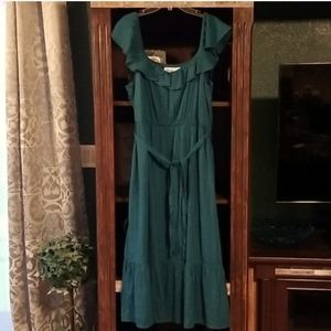 ON Hunter Green Off Shoulder Ruffle Sun Dress